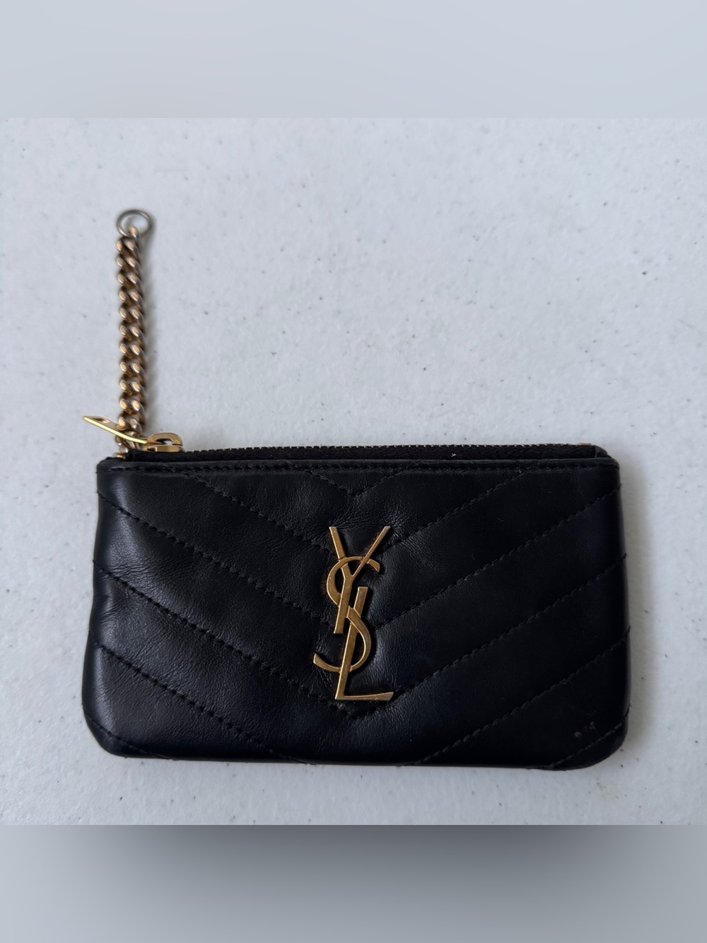 Saint Laurent Black Quilted Leather Card Case with Gold YSL Emblem